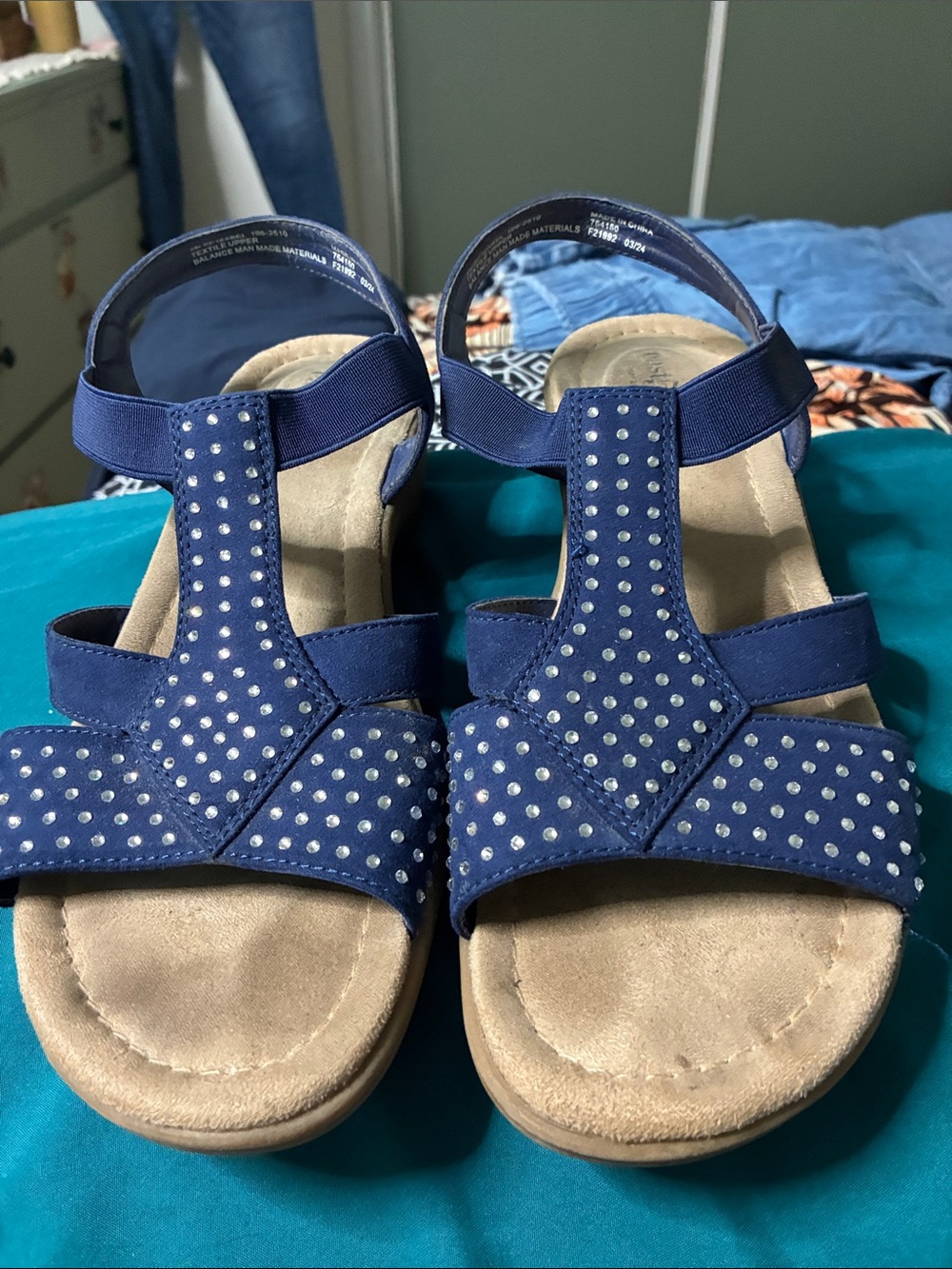 Women’s Navy Blue Rhinestone Strap Sandals
